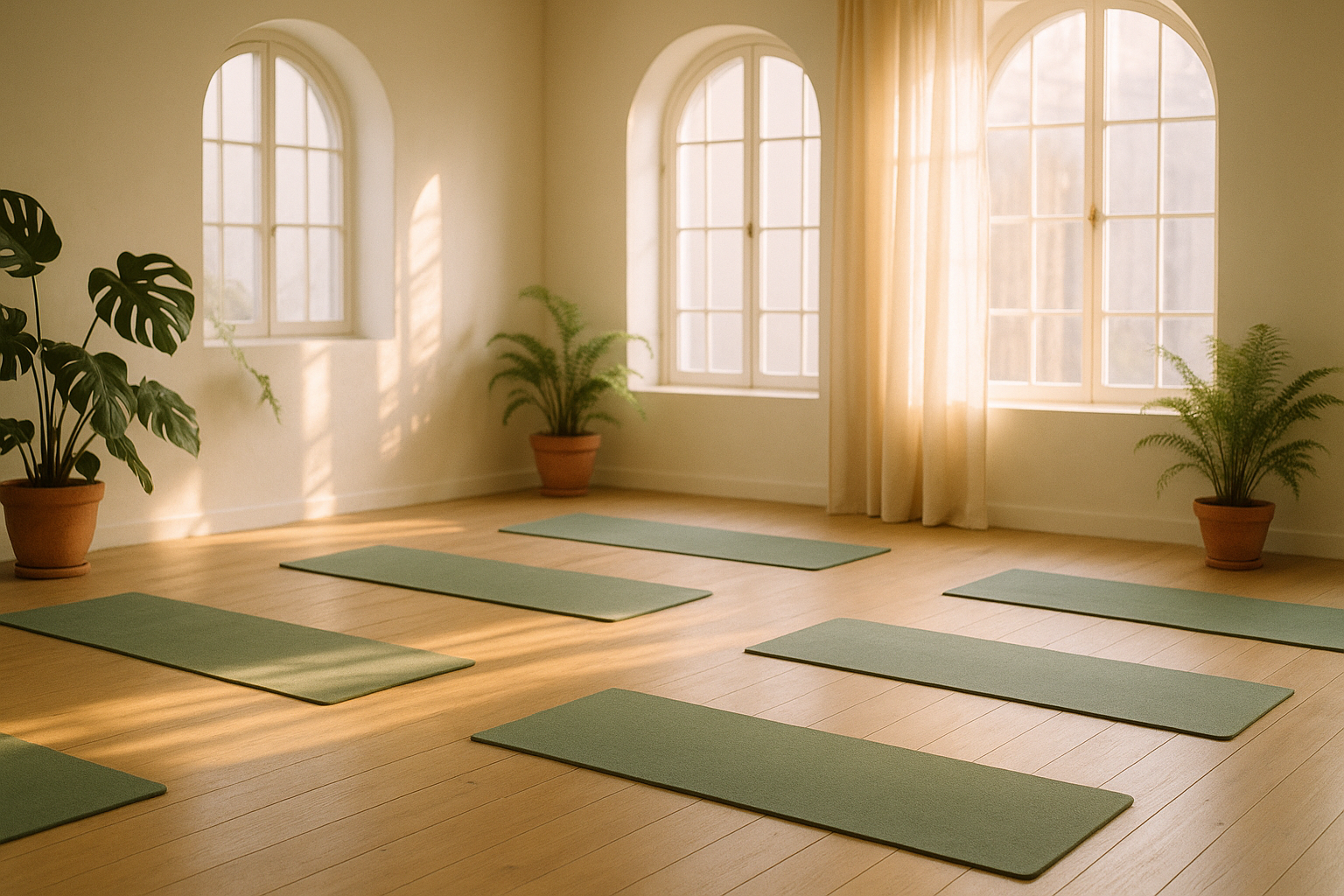 Interior del estudio Anahata Yoga con luz natural matinal